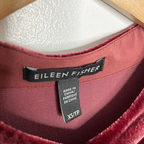 Eileen Fisher Womens Velvet Silk Blend Button Up Tunic Top XS Burgundy Lagenlook - Picture 5 of 10